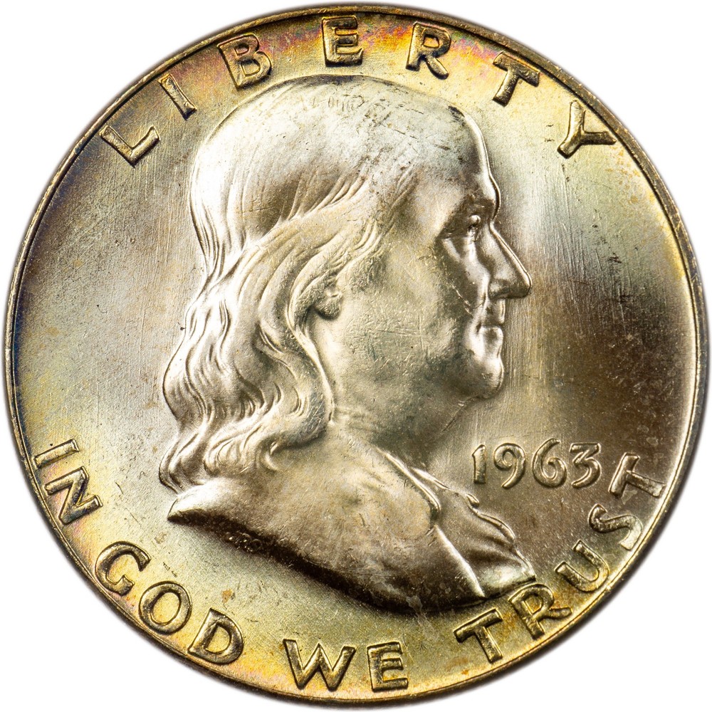 1963-D Franklin Half Dollar - Rainbow Toned - Premium GEM BU!