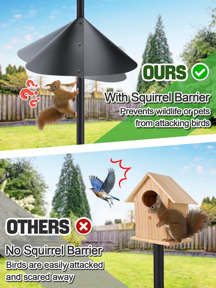 95 Inch Bird Feeder Pole with Squirrel Baffle - Adjustable Height Bird House ...