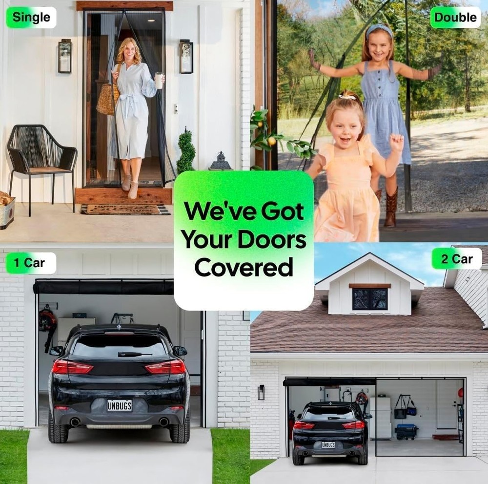 Pet-Friendly UnBugs Garage Screen for 2-Car Doors - Bug Closure & Fresh Air