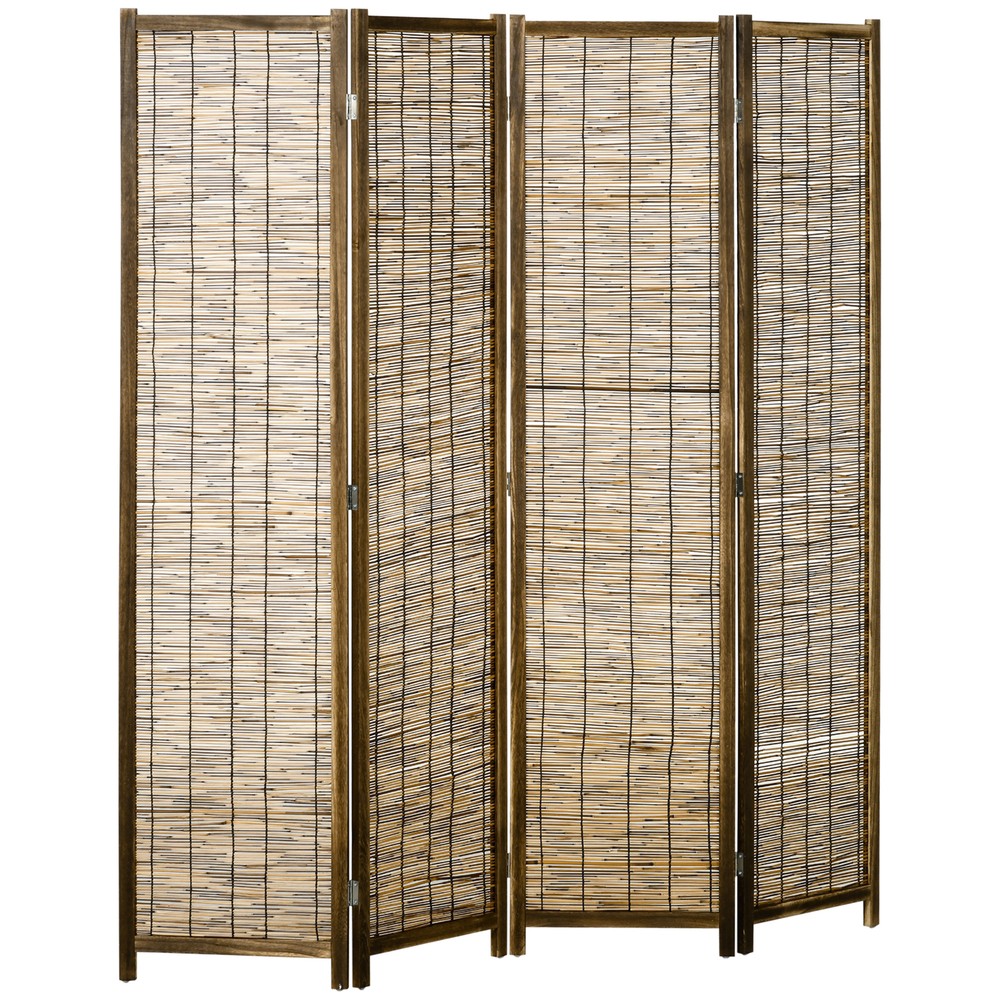 Handwoven Room Divider 4 Panel Folding Privacy Screen Indoor Reed Partition Wall