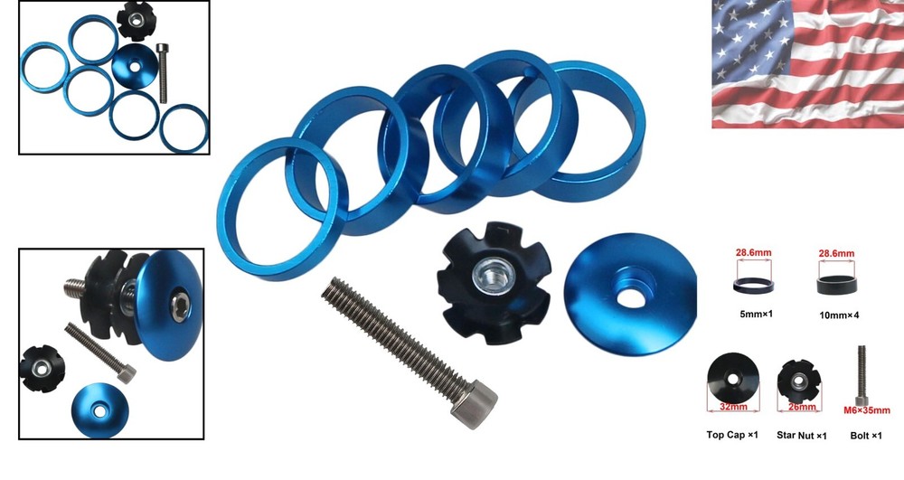Customizable 1-1/8 Inch MTB Headset Spacer & Top Cap Set - Four Colors Available