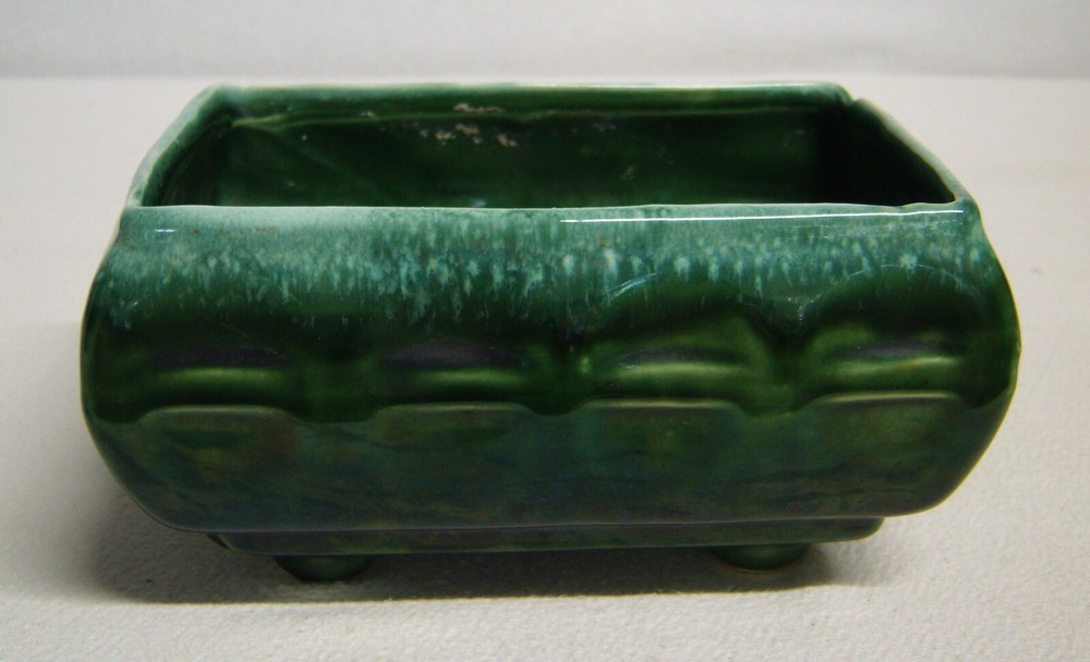 Vtg Cookson Pottery #557 Verigated Green Footed Planter Rectangular 7"x5"x4"
