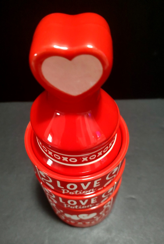 Red Ceramic Love Potion Bottle Shaped Stacking Measuring Cup Set 9" Tall
