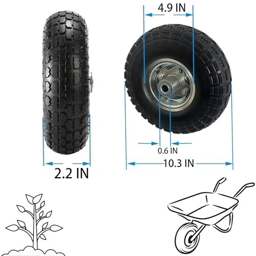 (2 Pack) 10" Solid Rubber Tire Wheels, 4.10/3.50-4 Flat Free Tire for