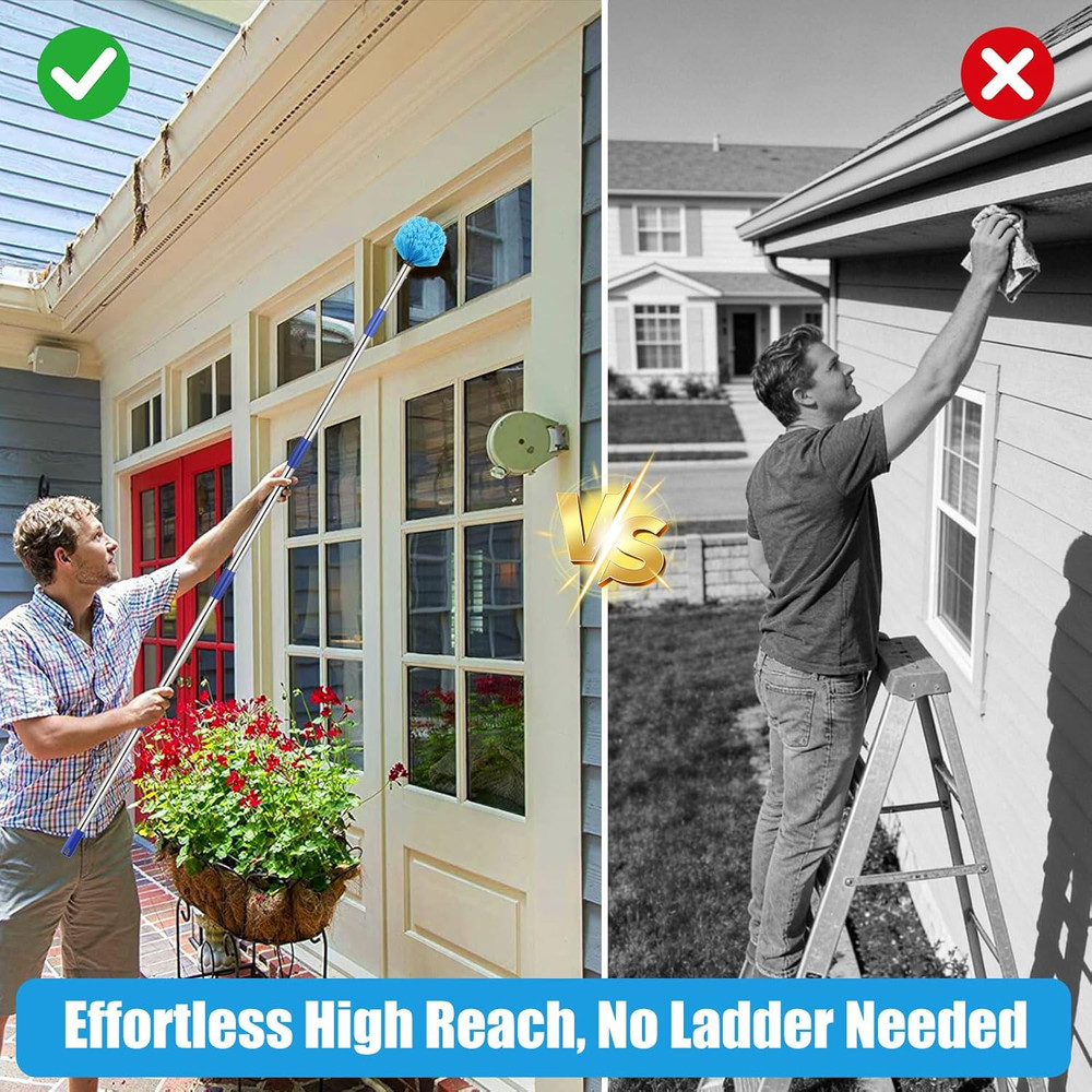 Duster, Cobweb Duster with Extension Pole, Medium Stiff Bristles Cobweb Duster H