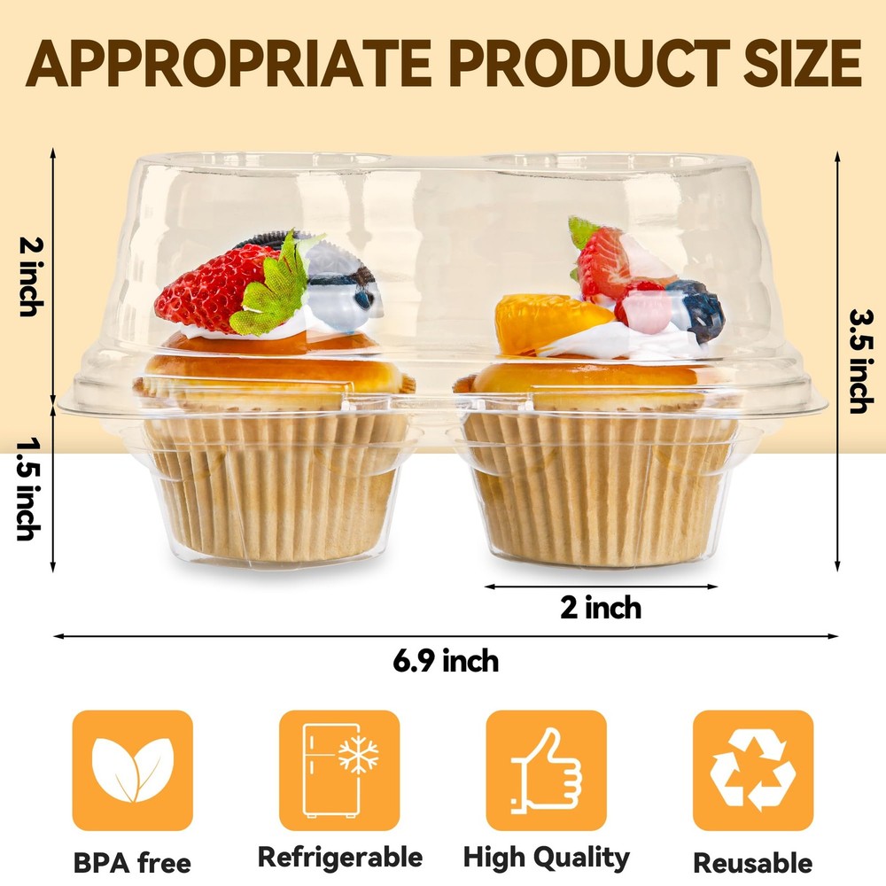 2 Count Cupcake Containers 75 Pack Holder with Connected Airtight Lid Boxes