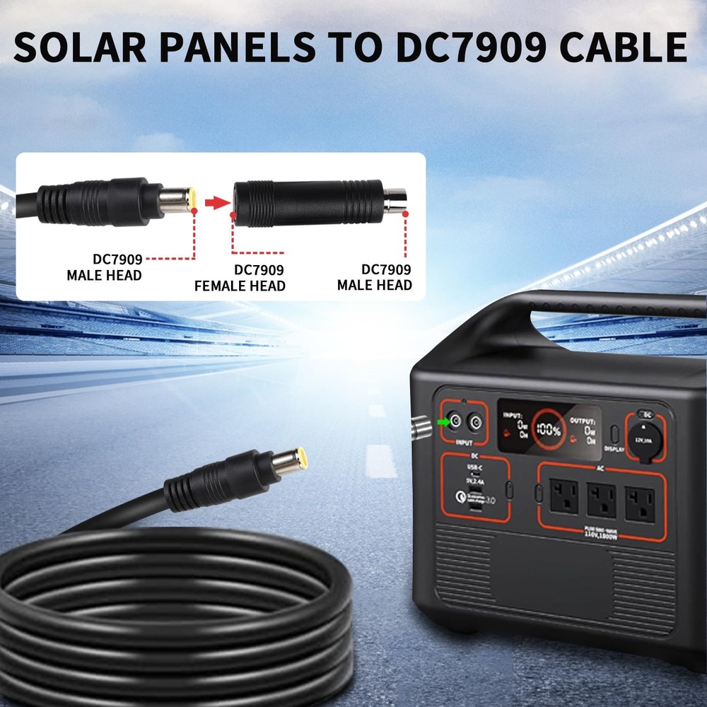 Jackery Solar Panel Connector - MC4 to DC 8mm Extension Cable, DC7909 to DC80...