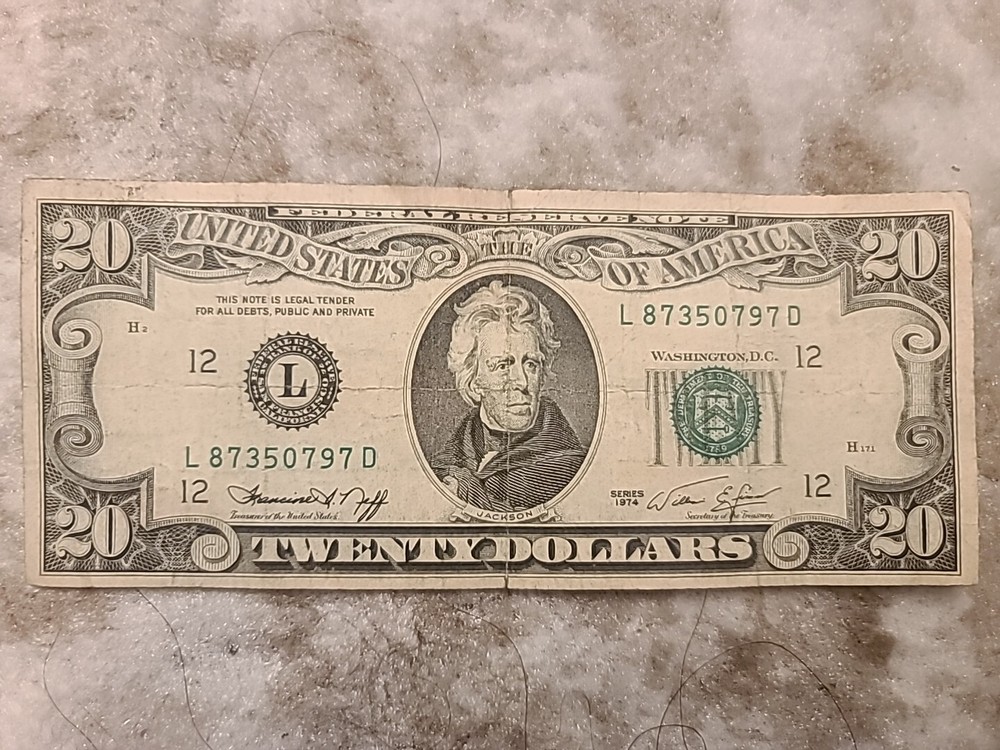 1974 $20 OFFSET/MISALIGNED ERROR FEDERAL RESERVE NOTE