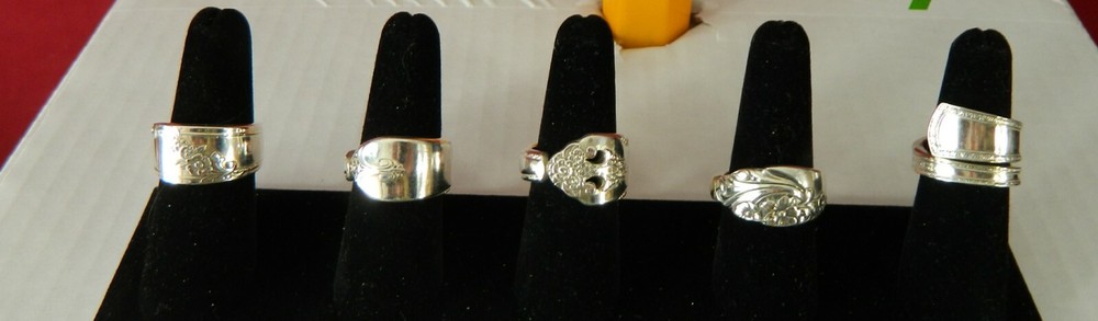 5 Silver Plated Spoon Rings Size 7 - 8 - 9 - B
