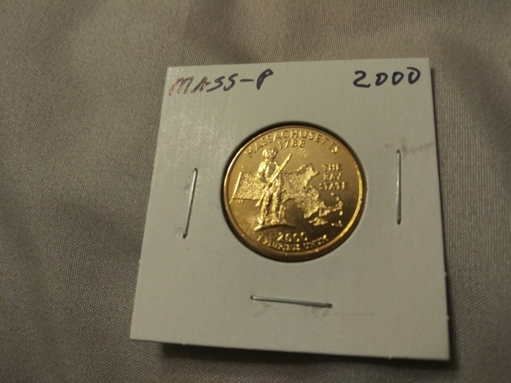 STATE QUARTER MASSACHUSETTE P--GOLD PLATED--FREE SHIP 2000 BU