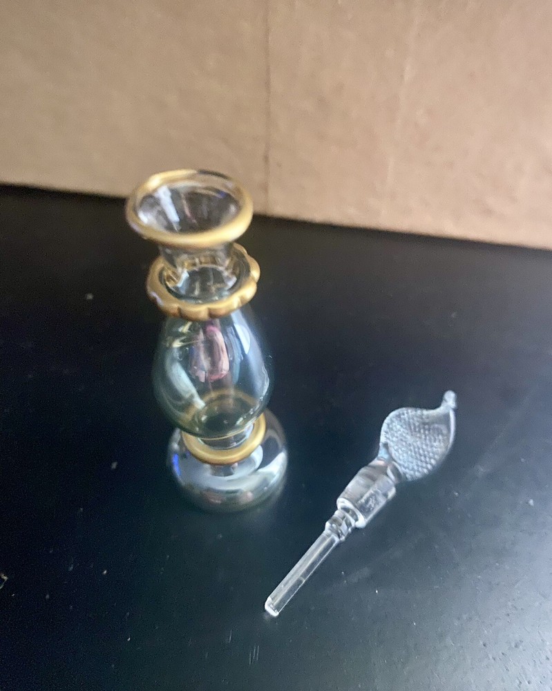 Three Egyptian Hand Blown Green Perfume Bottles with Dabber