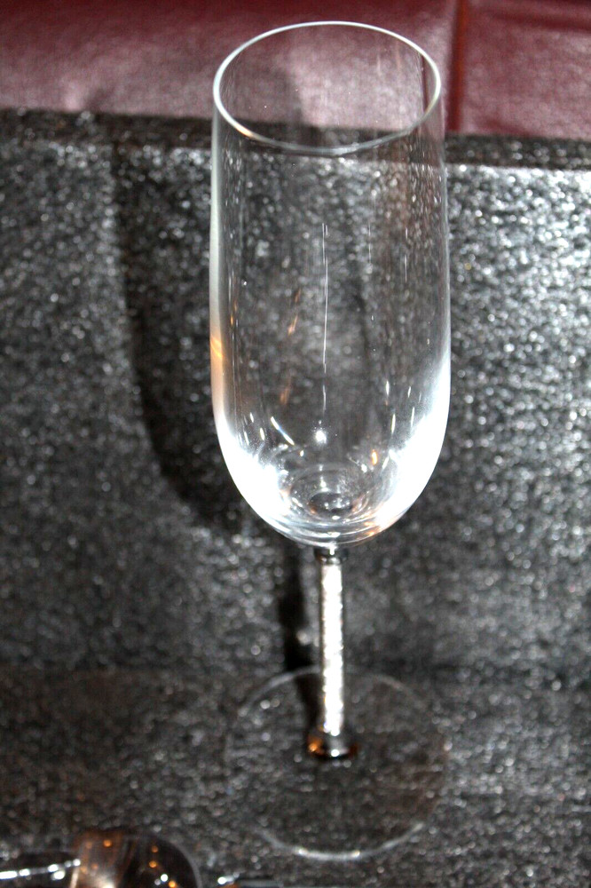 4 pc Wedding Toasting Flutes Cake Server Set Glittering Bead Handles NIB