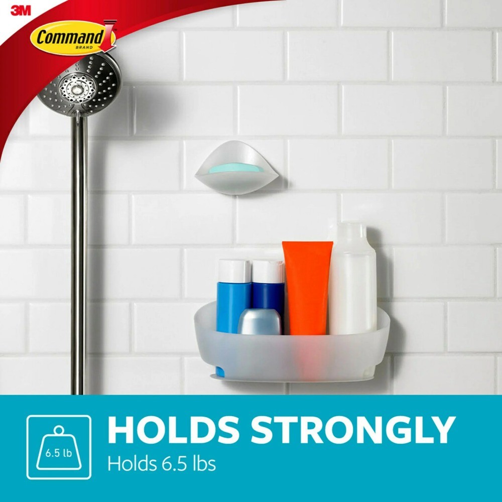 Shower Caddy with Water-Resistant Strips, Frosted, 1 Large Caddy, 4 Strips
