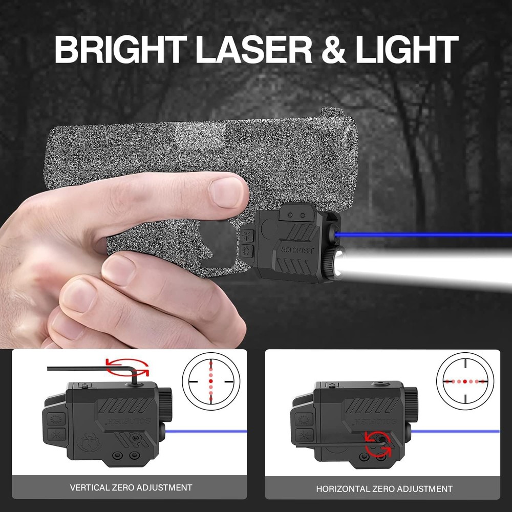 Solofish 800 Lumens Adjustable Pistol Light Laser Blue Combo