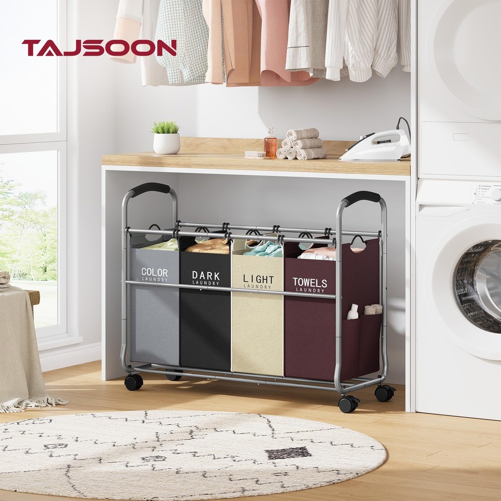 Laundry Sorter 4 Sections, Laundry Separator Hamper with Heavy Duty Lockable ...