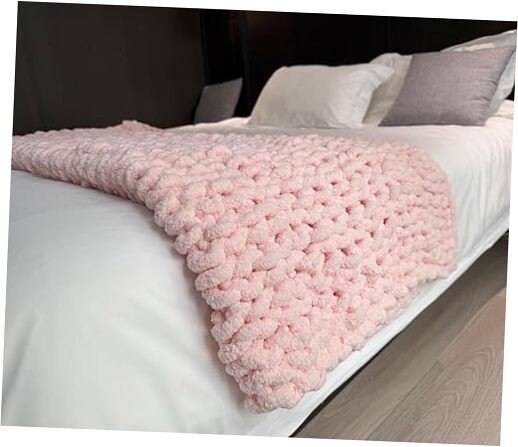 Chunky Knit Blanket Throw 40"×40", Chenille 40"x40"(Small Size Throw） Pink