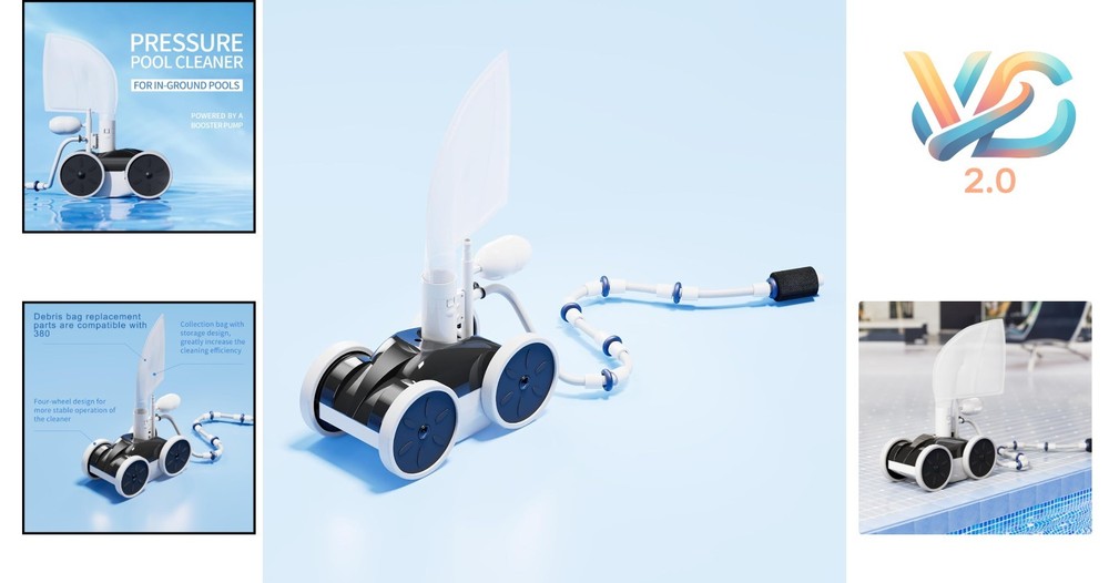 Upgrade Pool Pressure Side Sweeper Four Wheels Hydraulic Pool Cleaner Black &...