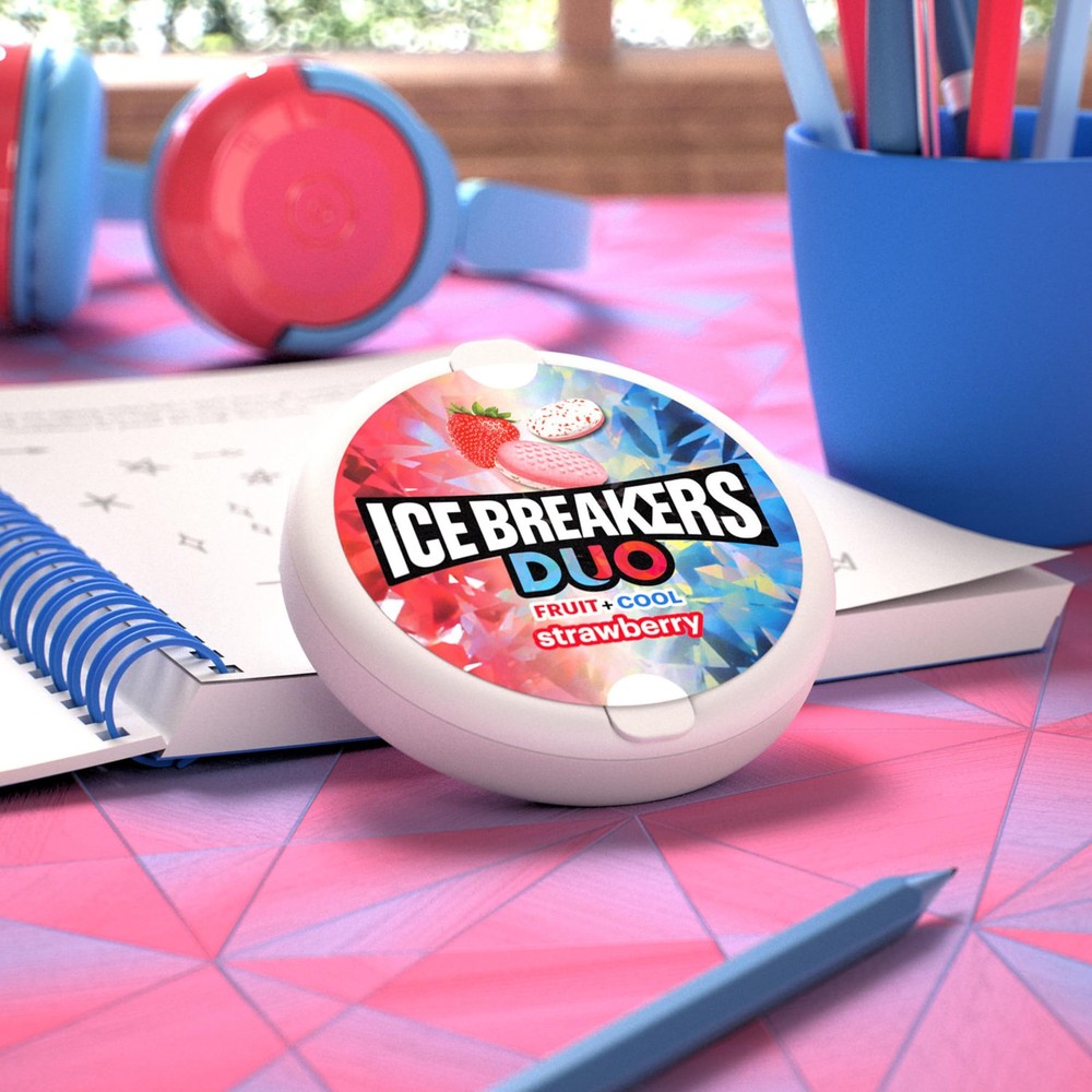 ICE BREAKERS Duo Fruit Plus Cool Strawberry Flavored Sugar Free Mints 8 Count