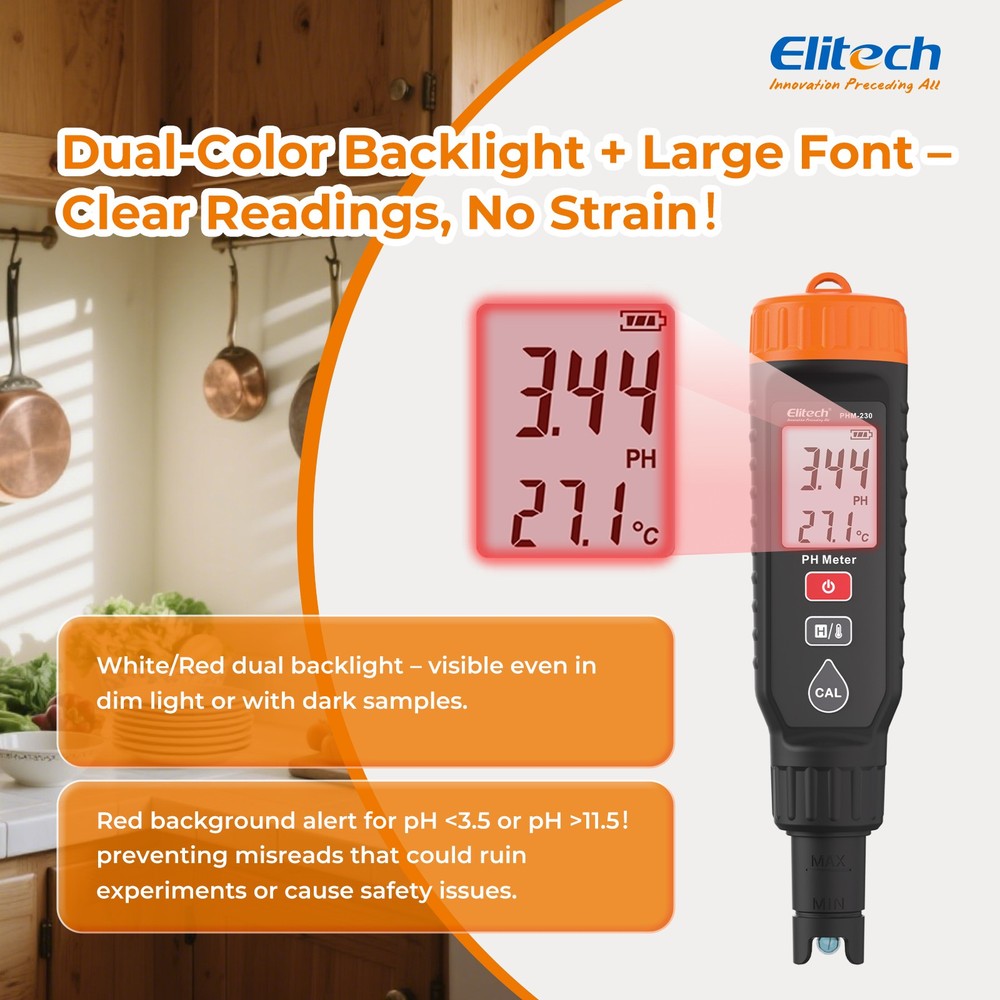 Elitech Smart pH Meter with ATC 3-Point Calibration for Lab Aquarium Hydroponics