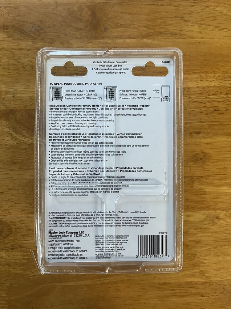 Master Lock Combination Push Button Wall Mount Lock Box 5423D New