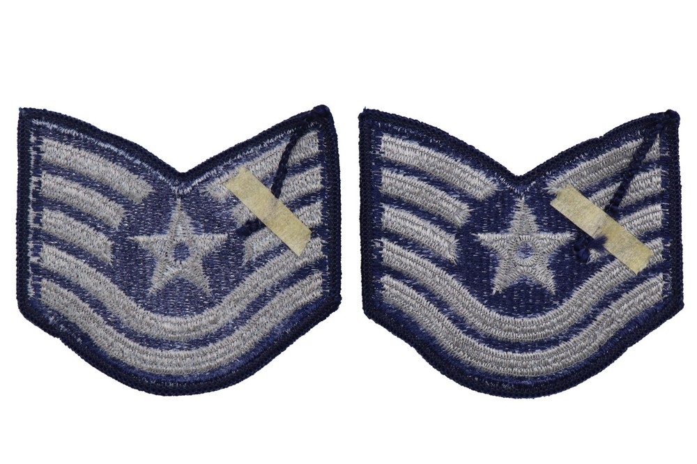 2 US Air Force Tech Sergeant Rank Patch Vtg E-6 E6 Blue Chevron Pair USAF Sew On