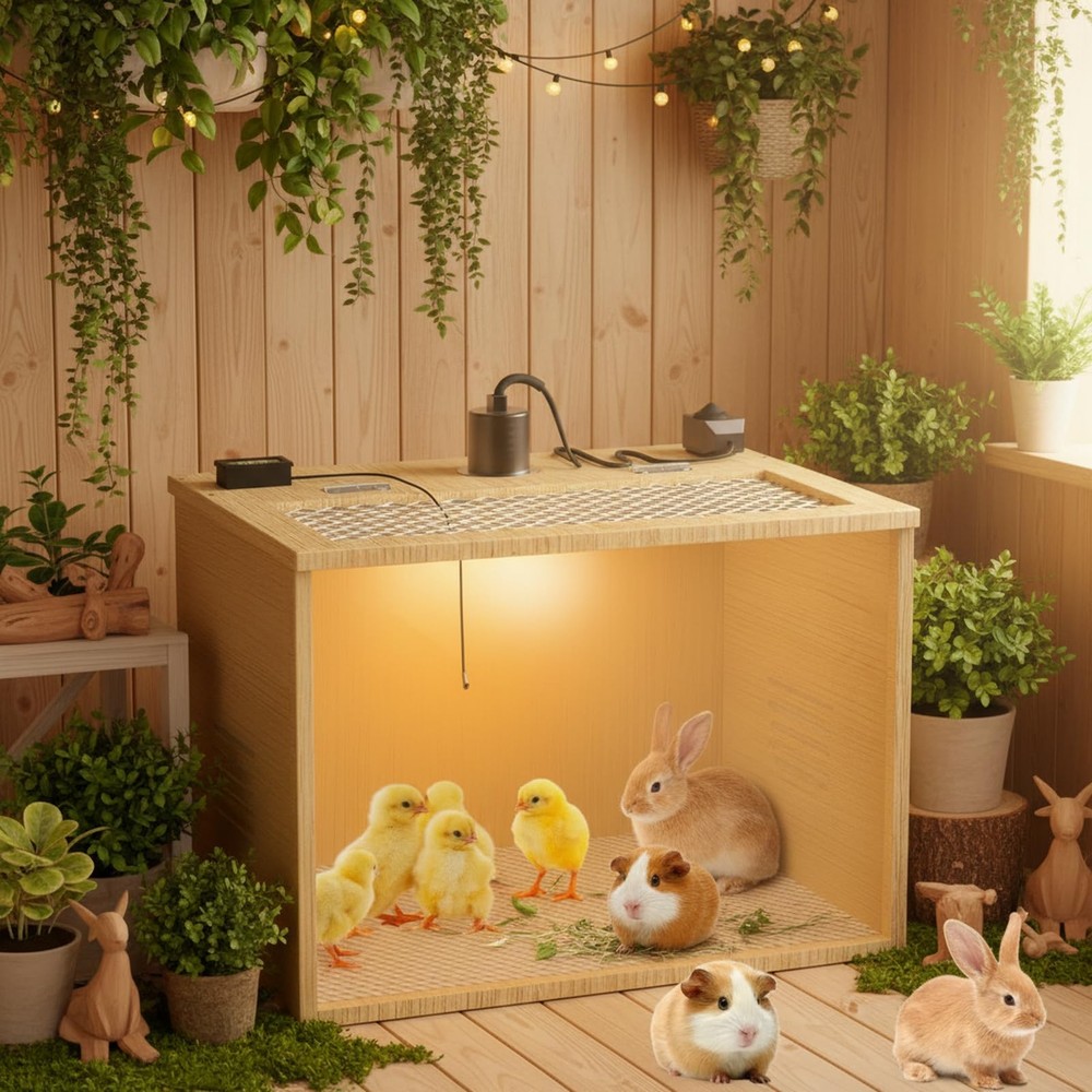 Brooder Box for Chicks, 16 Inch Wooden Chicken Brooder Box with 75W Heat Lamps,