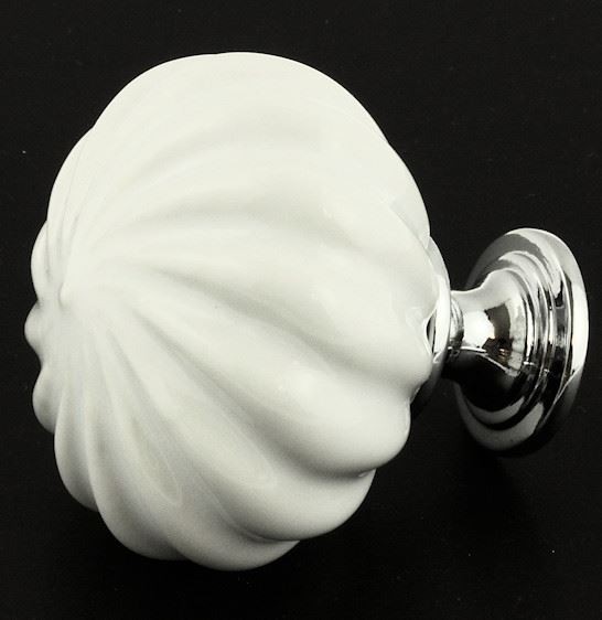 1-3/4" Swirl Ceramic Knob White with Chrome Base