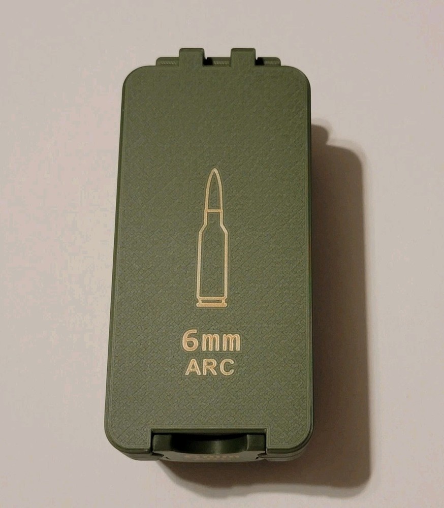 6mm Arc Ammo Box Snap Lock 50 rd 3D Printed Storage Olive Green Gold Pla