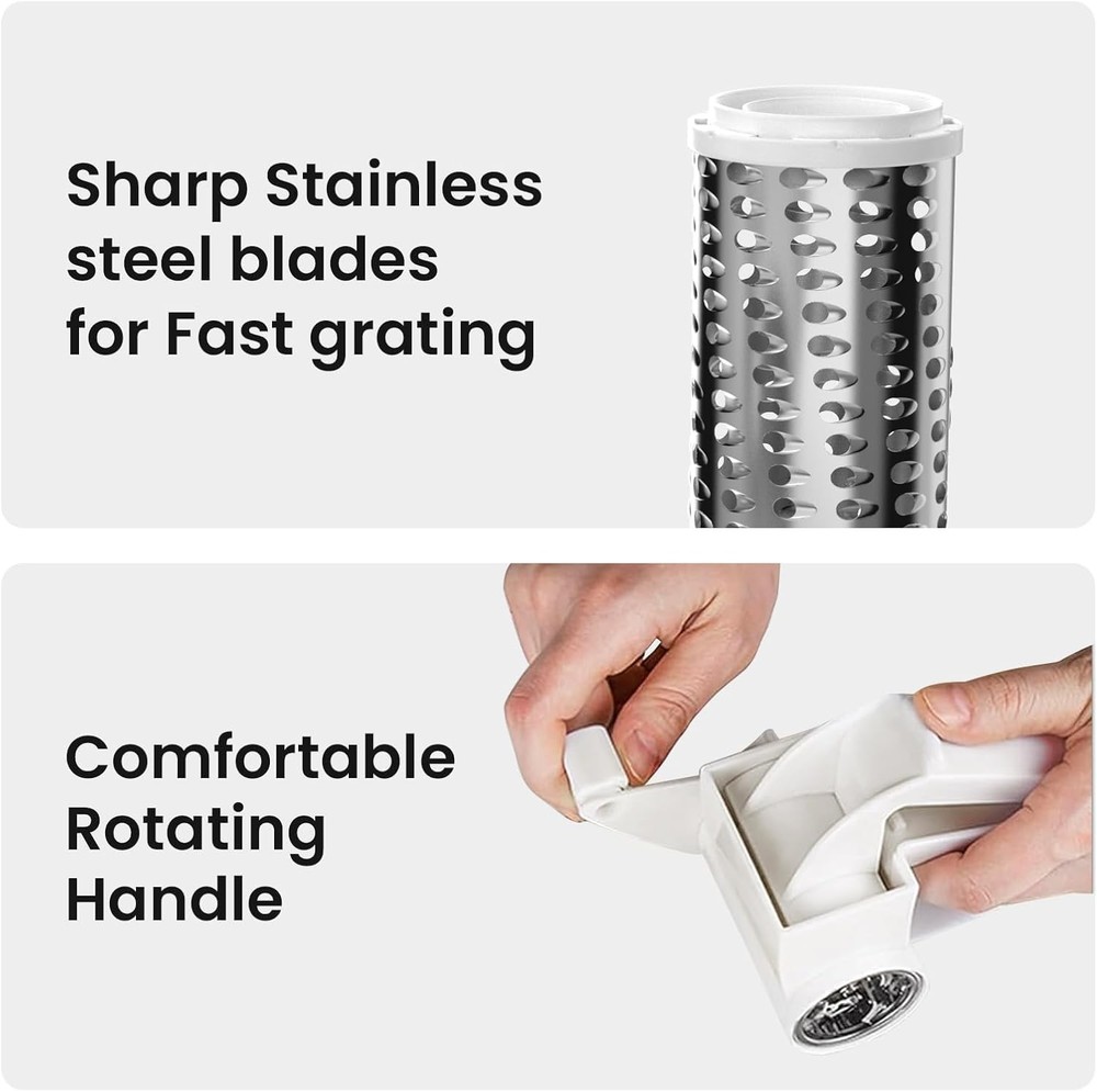 Cheese Grater with Handle, Rotary Grater,Vegetable, Chocolate, White