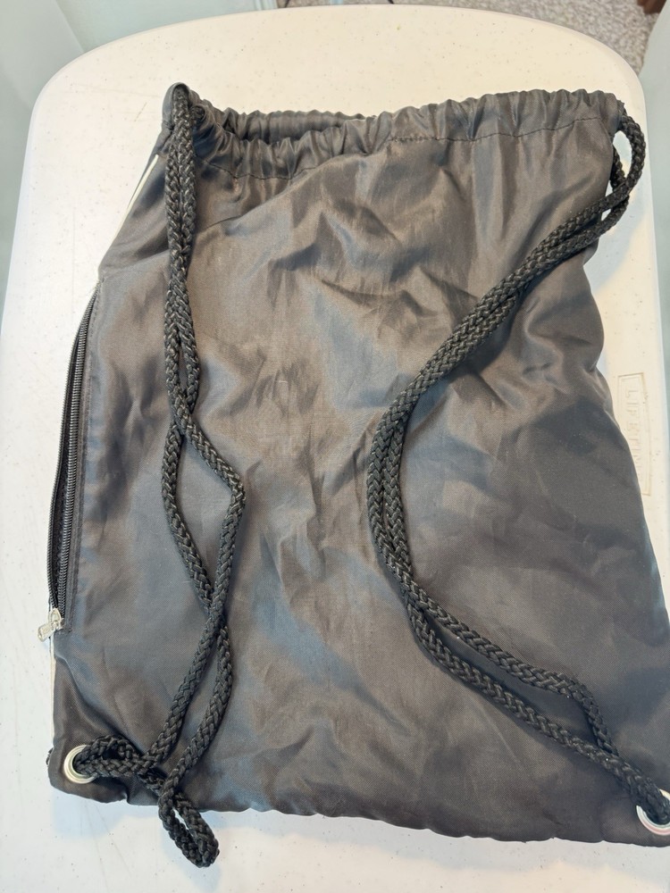 Black Mesh Drawstring Gym Bag with Zip Pocket, Lightweight, Shoulder Strap
