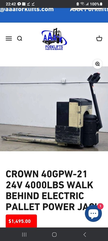 Crown Electric Pallet Jack 4000 lb capacity