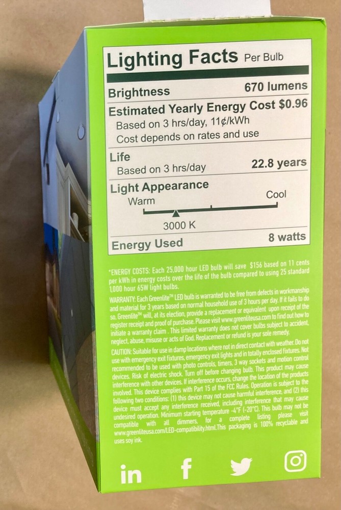 4x NEW Greenlite BR30 Light Bulbs 8w LED 65w Dimmable 3000k 670 Lumens