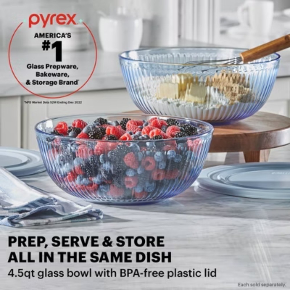 Pyrex Sculpted Tinted Lidded 4.5qt Mixing Bowl Blue