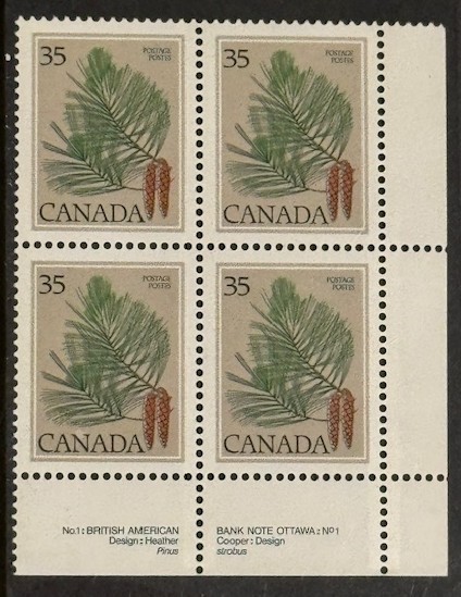 Canada #721 LR PL BL #1 Medium Value Tree Definitive 1977-1982 35¢ MNH