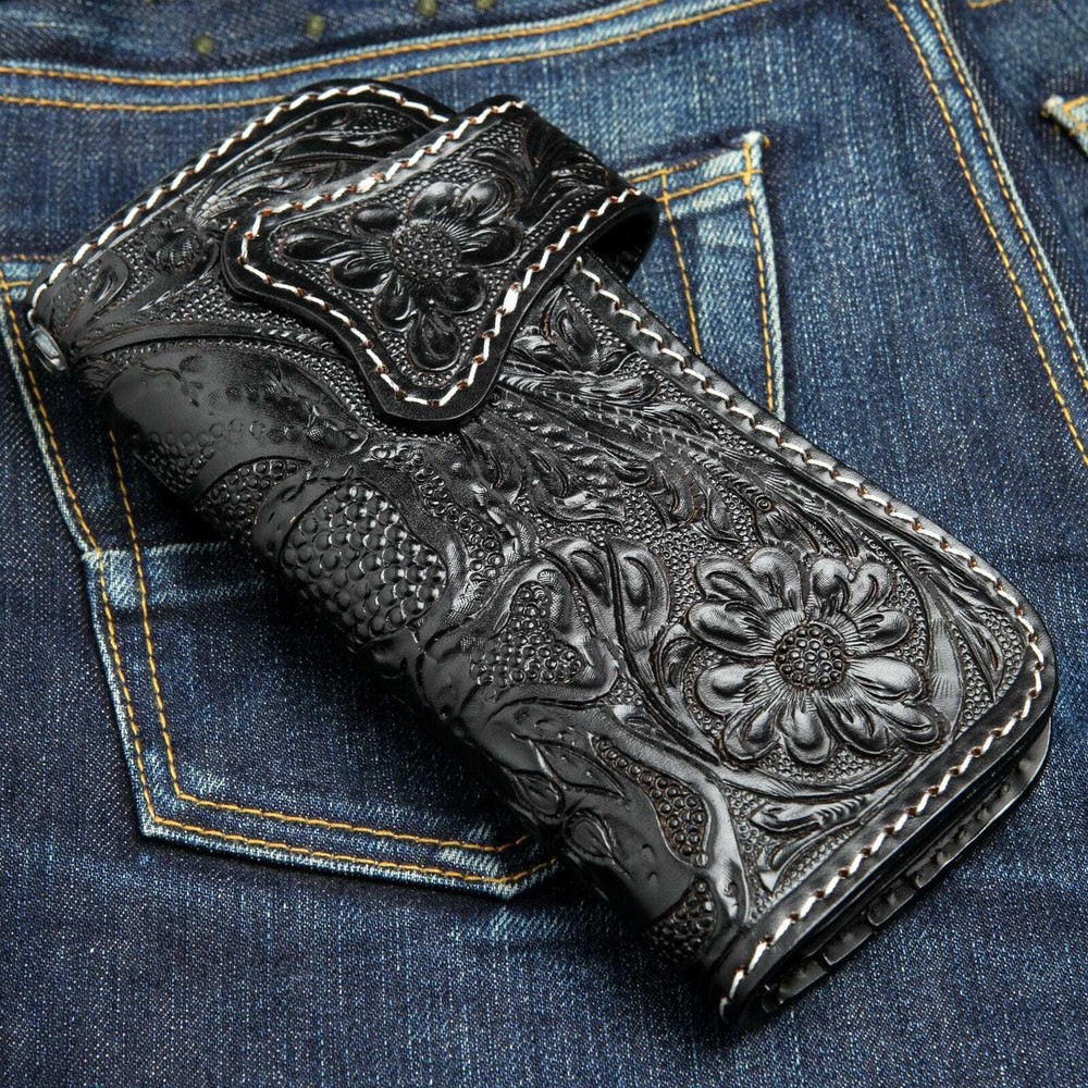 Black Phantom Genuine Leather Chain Wallets