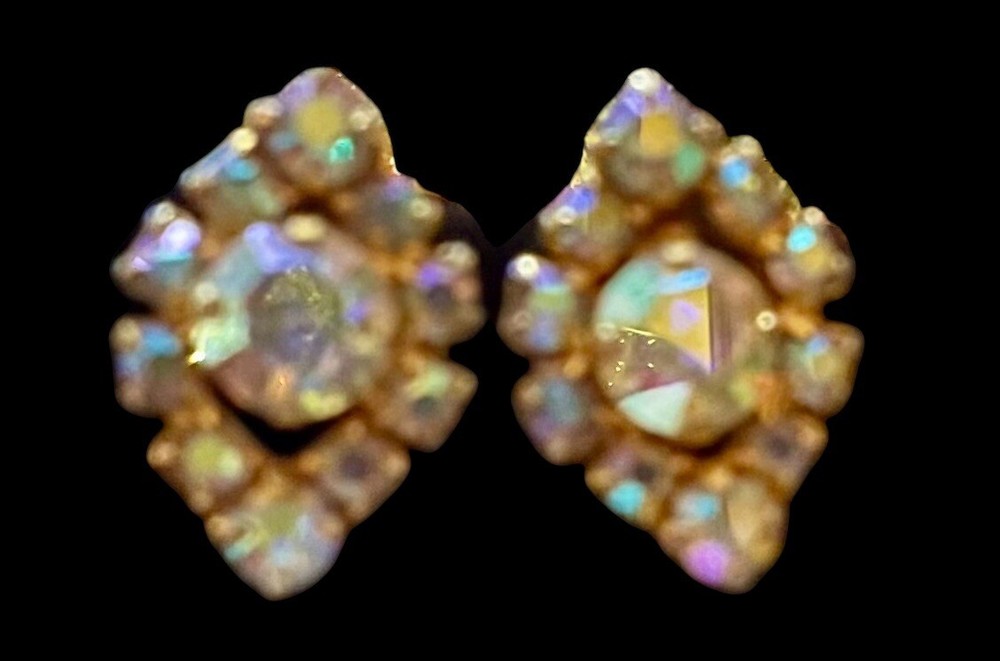 Austrian Branded Aurora Borealis Clip On Earrings