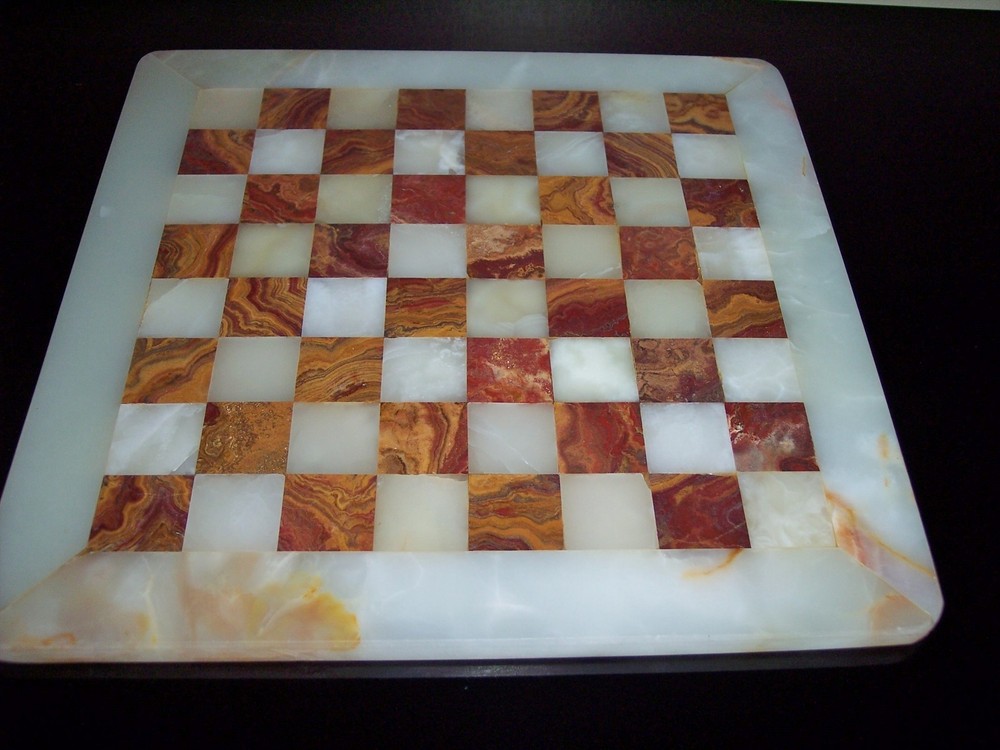 CHESS GAME CARVED ONYX RARE + MARBLE CHESSBOARD