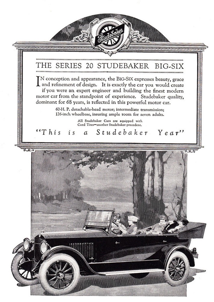1920 Studebaker: Series 20 Studebaker Big Six Vintage Print Ad