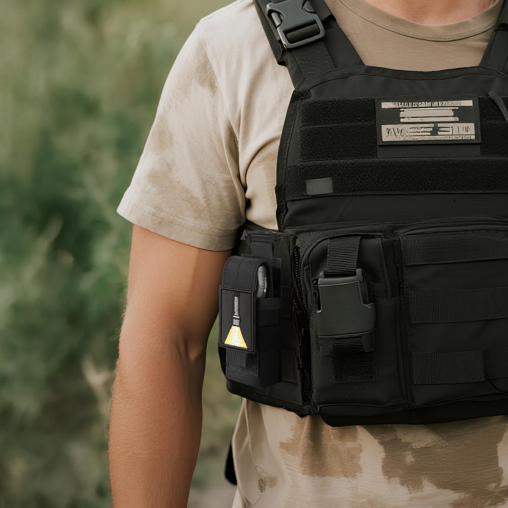Tactical Flashlight Holster, Adjustable Pouch Holder Molle Black