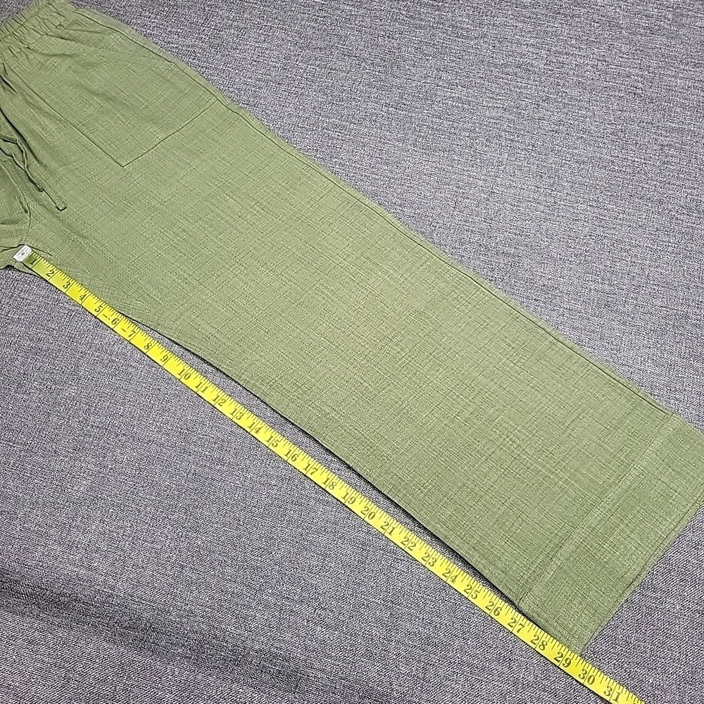 Indigo Thread Co Women's Casual Drawstring Pull On Pants Pockets Medium Sz Green