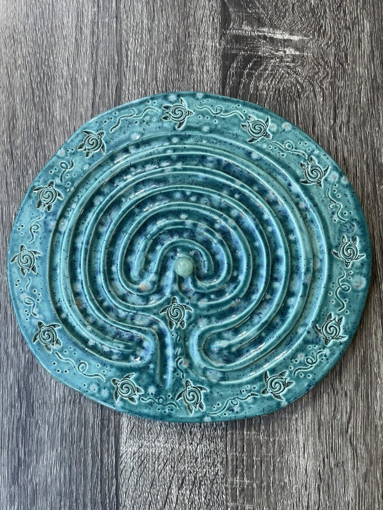 Handmade Ceramic Finger Labyrinth Turtle Meditation Tracing 9.75"