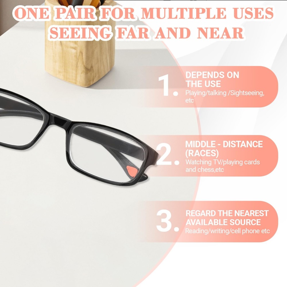 2 Pcs Auto Focus Glasses, Automatic Zoom Reading 2.36 inches, Black