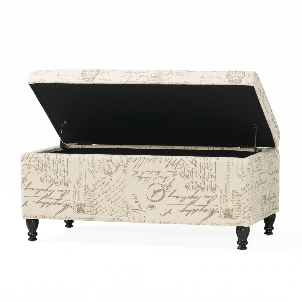 Kingsbury Fabric Storage Ottoman Bench with French Script