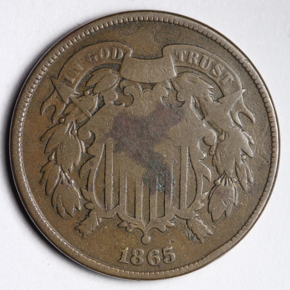 1865 Two Cent Piece CHOICE VG E376 TACS