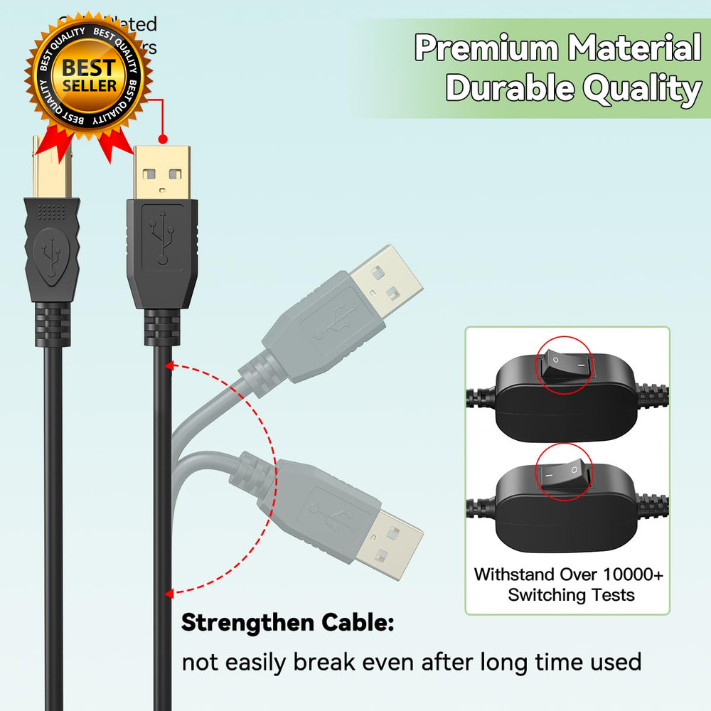 Printer Cable Splitter for Two Computers USB Splitter 1 in 2 Out USB-B Share Cab