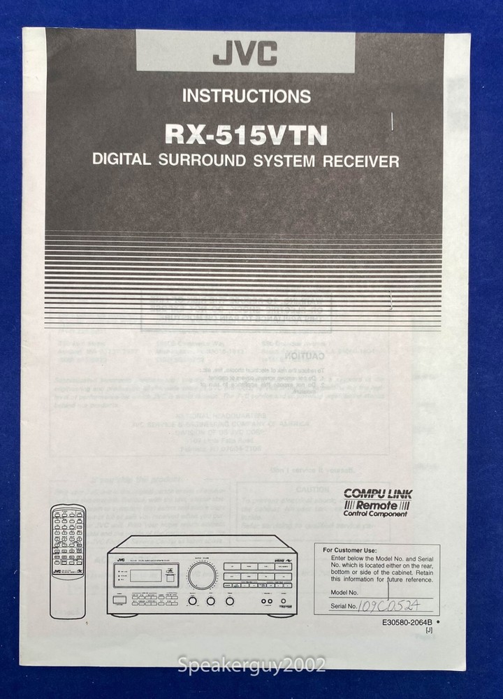 Original JVC RX-515VTN Receiver Instruction Manual