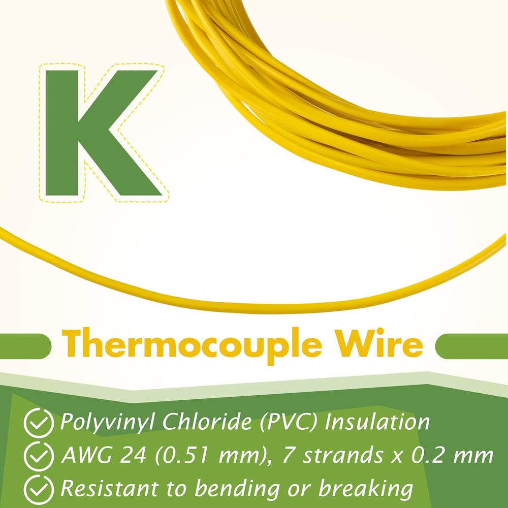 K-Type Thermocouple Wire Awg 24 Solid W. PVC Insulation for Making Thermocouple