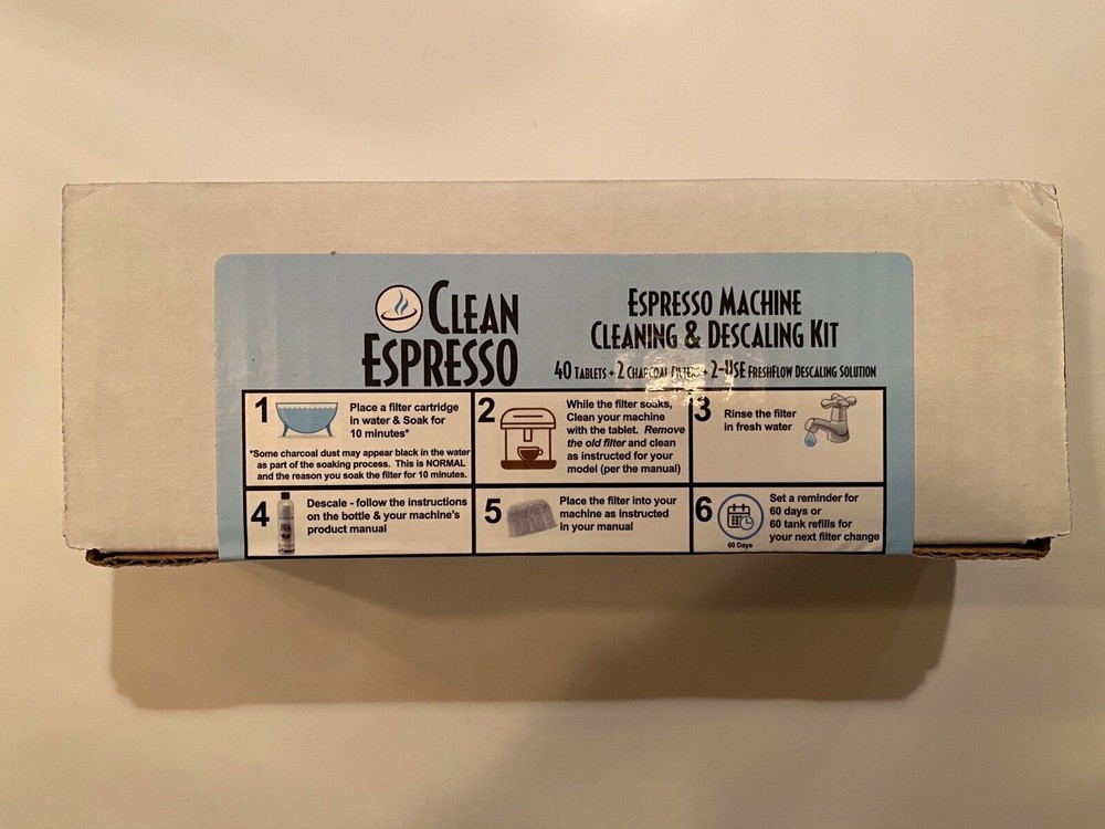 CleanEspresso Cleaning Kit 40 Tablets + 2Use Descaling Solution +2 Filters