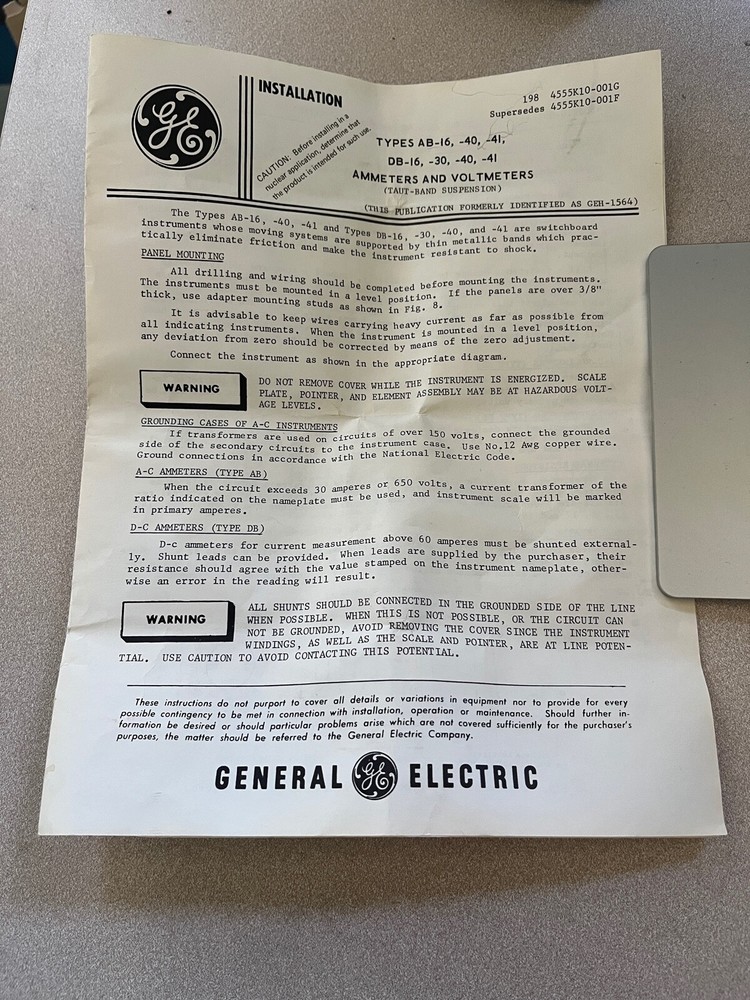 GENERAL ELECTRIC AB40 AC AMMETER 222