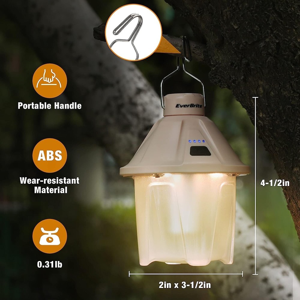2PACK 450LM Rechargeable Camping Lantern Magnetic Top Hook 5 Lighting Mode USB C